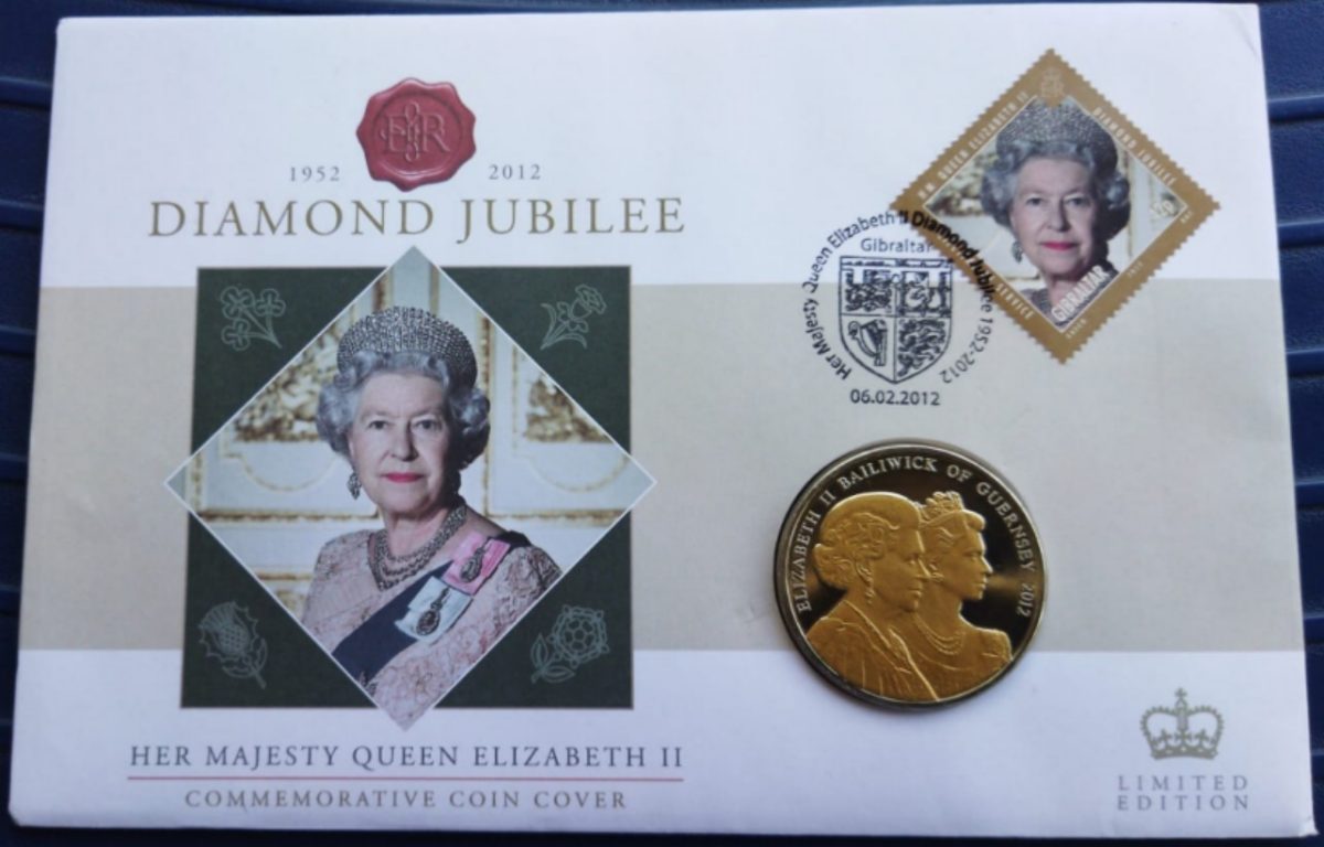 Guernsey, 5 Pounds, 2012, 60th Anniversary of the Accession of Queen Elizabeth II, Proof, Coin Cover.