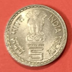 Alternative view of 5 Rs Dadabhai Naoroji Hyderabad Mint BUNC Coin. Rare Collector Item Cu/Ni