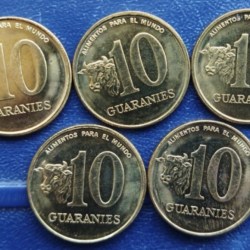 Paraguay, 10 Guaraníes, 1996, FAO, KM #178a, AUNC Condition, May have black spots. Price for 1 coin.