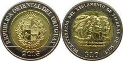 Uruguay, 10 Pesos Uruguayos, 2015, KM# 141, Bicentenary of Land Regulation, 1815, Bimetal, UNC Condition.