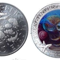 Austria, 3 Euro, 2024, Luminous Marine Life - Hawaiian Bobtail Squid, KM 3381, Colour, UNC Condition.