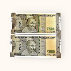 Rs 500 TWIN SET Gem Unc Very Unique Bank Note Set Solid Holy Number 3PU 000786