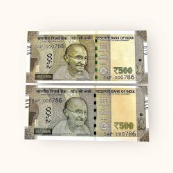 Rs 500 TWIN SET Gem Unc Very Unique Bank Note Set Solid Holy Number 5AP 000786