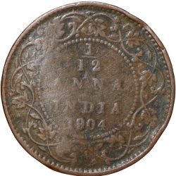 Alternative view of Copper 1/12 Anna of Edward VII (AD 1904) of Calcutta Mint Scarce