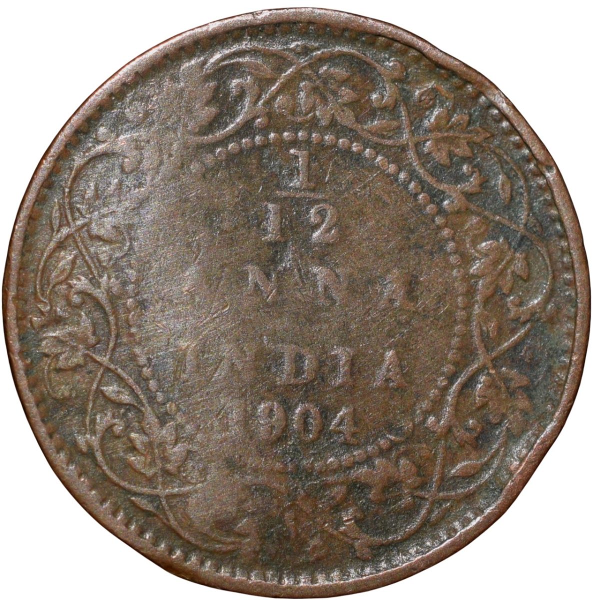 Copper 1/12 Anna of Edward VII (AD 1904) of Calcutta Mint Scarce - Image 2