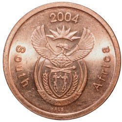 Bronze 5 Cents of South Africa (AD 2004) with Standing blue crane