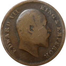 Bronze 1/4 Anna of Edward VII (AD 1908) Calcutta Mint About Very Fine