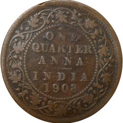 Alternative view of Bronze 1/4 Anna of Edward VII (AD 1908) Calcutta Mint About Very Fine