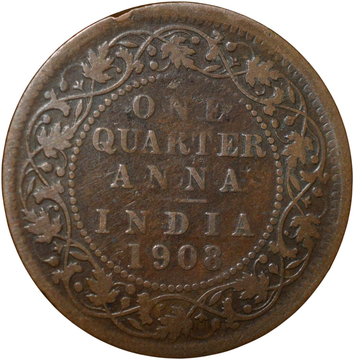 Bronze 1/4 Anna of Edward VII (AD 1908) Calcutta Mint About Very Fine - Image 2