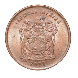 Bronze 1 Cent of South Africa (AD 2000) with Cape sparrows UNC Grade