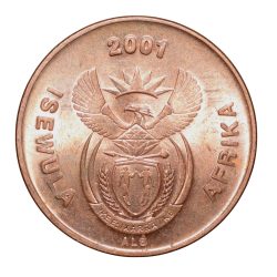 Alternative view of Bronze 1 Cent of South Africa (AD 2001) with Cape sparrows UNC Grade