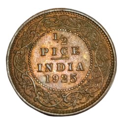 British India Copper HALF PICE Key Year 1925 King GEORGE-V **V. RARE** High UNC Grade.