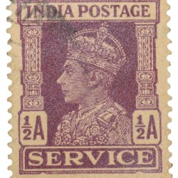 Postal Stamp of George VI 1/2 Anna Purple Colour Service - Used Condition as per Image.