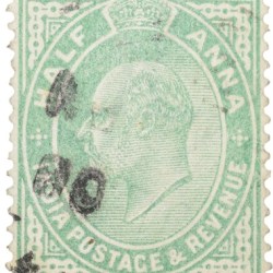 Postal Stamp of Edward VII 1/2 Anna Green Clour - Used Condition as per image.