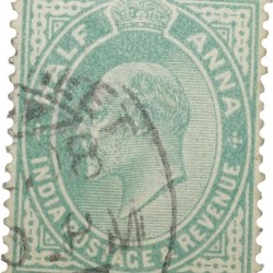 Postal Stamp of Edward VII 1/2 Anna Green Clour - Used Condition as per image.