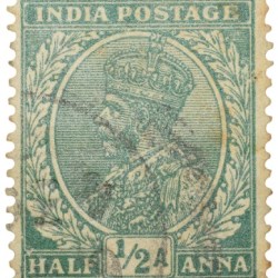 Postal Stamp of George V 1/2 Anna Green Colour -Used Condition as per Image.
