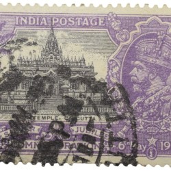 Postal Stamp of George V - Silver Jubliee 6th May 1935 - Jain Temple, Calcutta - 1-1/4 Annas Purple Colour - Used Condition as per Image.