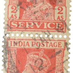 Postal Stamp of George VI 2 Annas Red Colour -Block of 2 Stamps - Used Condition as per Image.