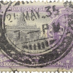 Postal Stamp of George V - Silver Jubliee 6th May 1935 - Jain Temple, Calcutta - 1-1/4 Annas Purple Colour - Used Condition as per Image.