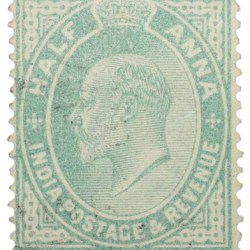 Postal Stamp of Edward VII 1/2 Anna Green Clour - Used Condition as per image.