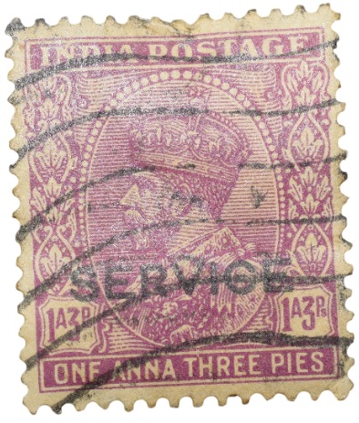 Postal Stamp of George V 1 Anna 3 Pies Pink Colour - Used Condition as per Image.