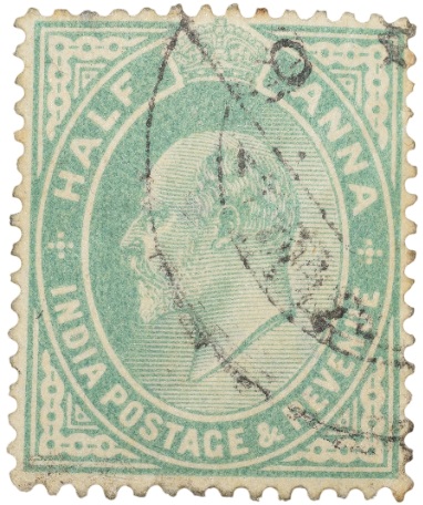 Postal Stamp of Edward VII 1/2 Anna Green Clour - Used Condition as per image.