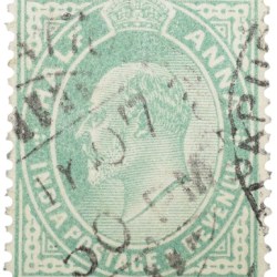 Postal Stamp of Edward VII 1/2 Anna Green Clour - Used Condition as per image.