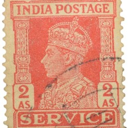 Postal Stamp of George VI 2 Annas Red Colour - Service - Used Condition as per Image.