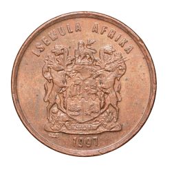 Alternative view of Bronze 1 Cent of South Africa (AD 1997) with Cape sparrows UNC Grade