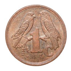 Bronze 1 Cent of South Africa (AD 1997) with Cape sparrows UNC Grade