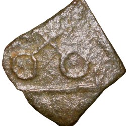 Alternative view of Copper Coin of Satavahan Dynasty (1st Cen.BC) with -Arched Hill/Ujjaini within Square