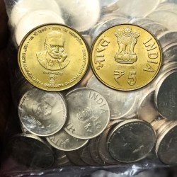 100 Coins Pouch of Five Rs Rare PCM Prasanta Chandra Mahalanobis Future Coins Kolkata Mint 100 Pcs Given RBI Sealed Packet