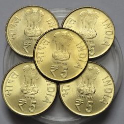 Alternative view of 5 Rs Biju Patnaik Birth Centenary Kolkata Mint Coin Unc Rare