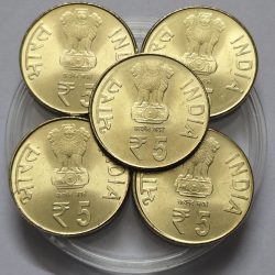 Alternative view of 5 Rs 125th Birth Anniversary Prasanta Chandra Mahalanosis Coin Unc Rare