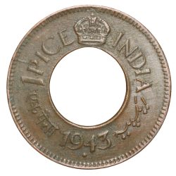 Copper 1 Pice of George VI(AD 1943) of Bombay Mint Round Crown Type