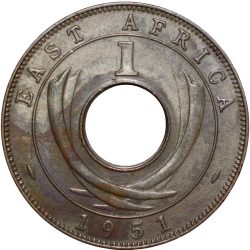 Alternative view of Bronze 1 Cent of George VI (AD 1951) of East Africa