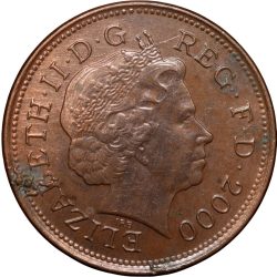 Bronze 2 Pence of Elizabeth II (AD 2000) from United Kingdom