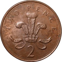 Alternative view of Bronze 2 Pence of Elizabeth II (AD 2000) from United Kingdom