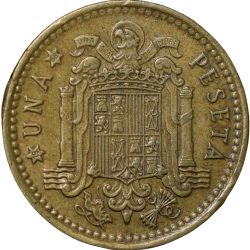 Alternative view of Old Brass 1 Peseta of Spain Country (AD 1966) Francisco Franco