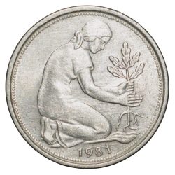 Copper-Nickel 50 Pfennig of Germany (AD 1981) Plantation