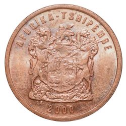 Bronze 2 Cents of South Africa (AD 2000) with Eagle holding a fish with its talons