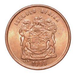 Alternative view of Bronze 1 Cent of South Africa (AD 1998) with Cape sparrows UNC Grade