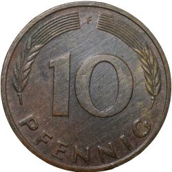 Alternative view of Brass 10 Pfennig of Germany (AD 1979) with Oak Sapling
