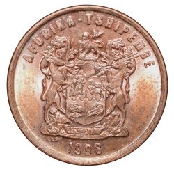 Bronze 2 Cents of South Africa (AD 1998) with Eagle holding a fish with its talons