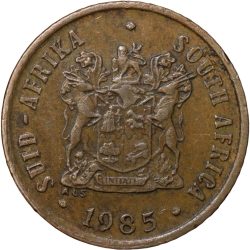 Alternative view of Bronze 1 Cent of South Africa (AD 1985) with Cape sparrows