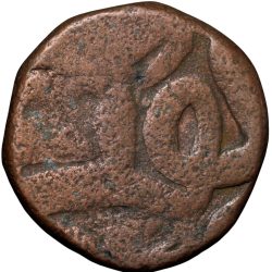 Alternative view of Copper Dam of Akbar (AD 1556-1605) of Bairata Mint Semi-Tugra Style