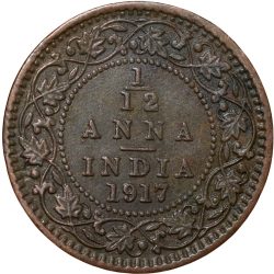 Alternative view of Bronze 1/12 Anna of George V (AD 1917) of Calcutta Mint KM 509