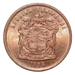 Bronze 2 Cents of South Africa (AD 1998) with Eagle holding a fish with its talons