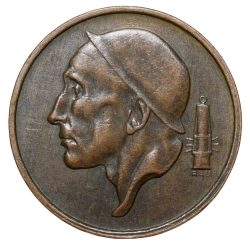 Old Bronze 50 Centimes of Belgium Country (AD 1957) with A Miner