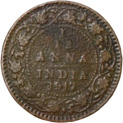 Alternative view of Bronze 1/12 Anna of George V (AD 1917) of Calcutta Mint KM 509